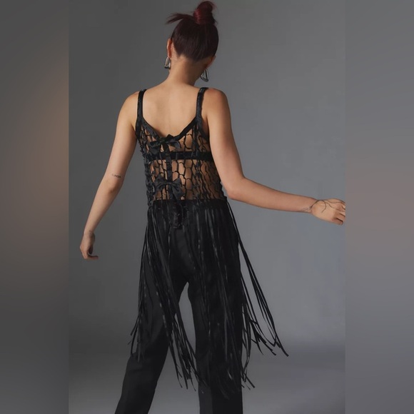 Urban Outfitters Ribbon Bow Fringe Top - O/S - Cream - NWT - Picture 3 of 14